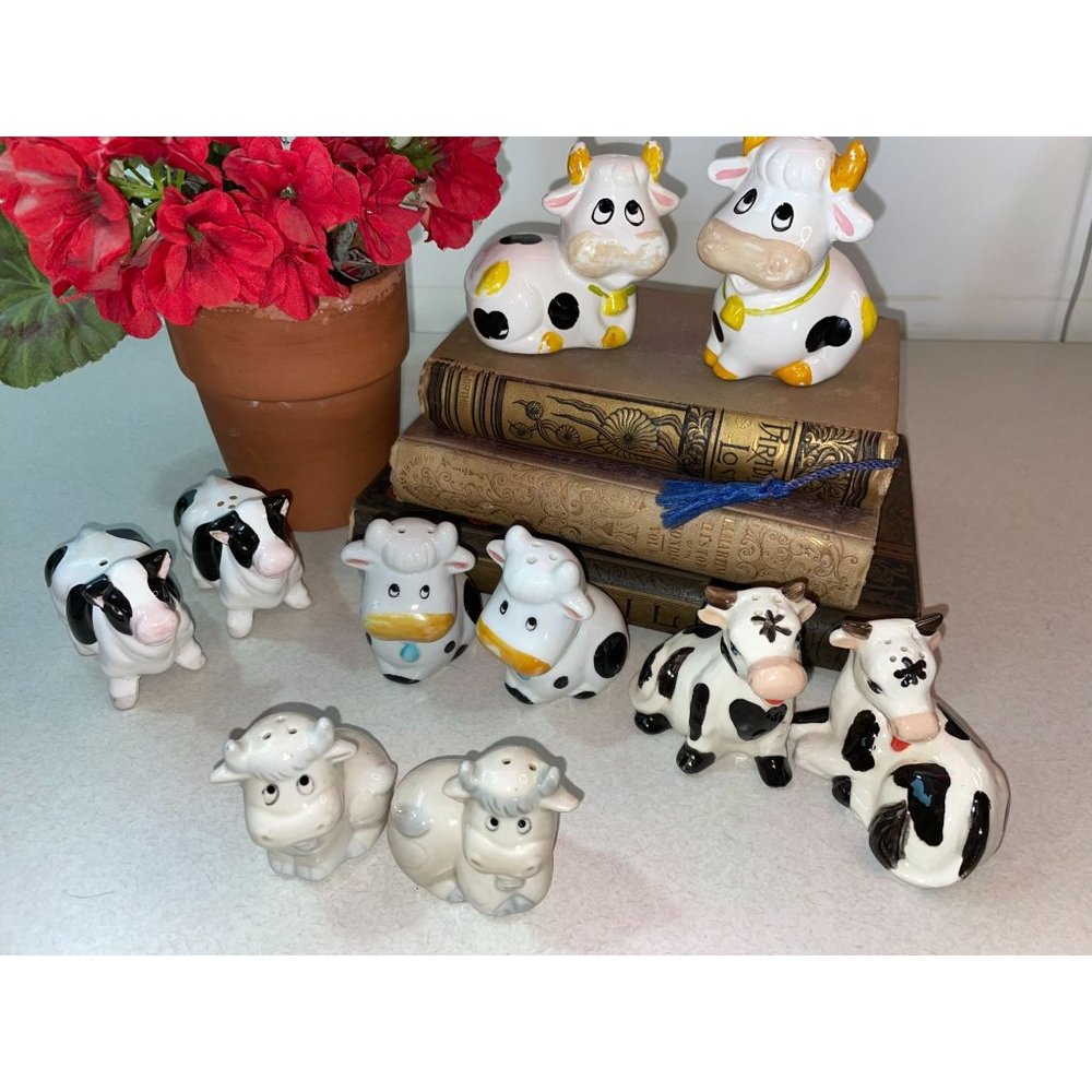 Vintage Ceramic Cow Salt & Pepper Shaker Collection FIVE SETS LOT